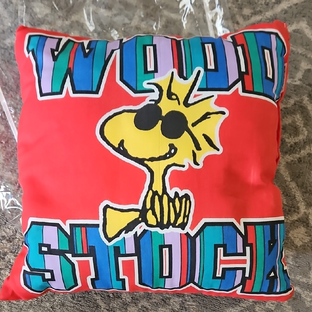 Colorful Snoopy & Woodstock Pillow 1970s Throw Accent Pillow Retro Red